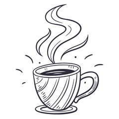 Steaming cup of coffee in a hand drawn style