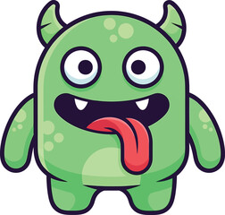 Cute green cartoon monster with big eyes and a long tongue sticking out a fun and playful character for children s designs