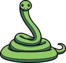 蜷局を巻くかわいい緑の蛇のイラスト