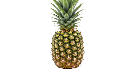 A whole ripe pineapple with green spiky leaves isolated on transparent background