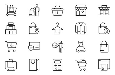 Shopping outline icon set. Set of shopping cart icons. Collection of web icons for online store, from various cart icons in various shapes.