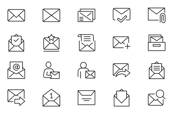 Email line icon set. Informations, message, transfer, letter, text, gmail and communication icon set.