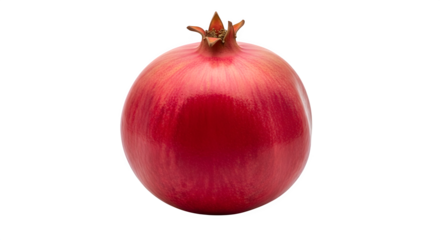 A single ripe red pomegranate fruit with a crown top isolated on a transparent background isolated on transparent background