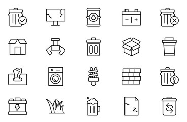 Waste and Recycling line icon set. Garbage, Trash, separation, and waste recycling Linear icon collection.