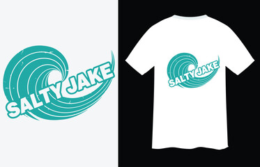 Salty jake text inside powerful curving ocean wave logo design concept for surfing apparel brands beach resorts nautical sports and coastal businesses © Nahid