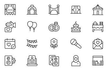 Event Planning outline Icon Set. Stylish and functional icons for organizers, perfect for scheduling, venue management, and event promotion