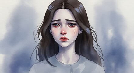 Melancholy Beauty A Portrait of a Young Woman in Tears, Captured with Delicate Brushstrokes