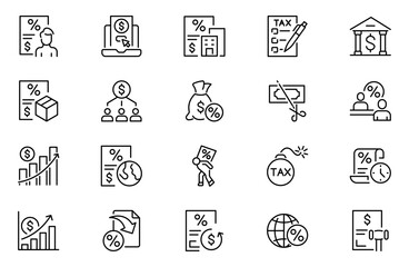 Taxes outline icons set. Linear icon collection. Editable stroke. Vector illustration
