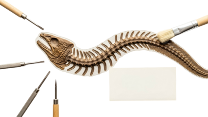 Paleontologist Restoring Dinosaur Fossil Skeleton With Tools On Transparent Background