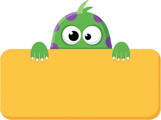 Cute green cartoon monster with large ears and wide eyes expressing shock and fear with hands on its head