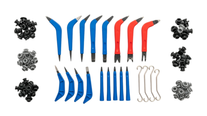 Collection of Robotic Arm Components and Abstract Spheres in Black Background and White Background