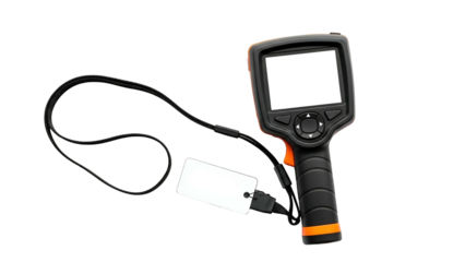 Digital Inspection Camera With Black And Orange Handle And Lanyard On Transparent Background