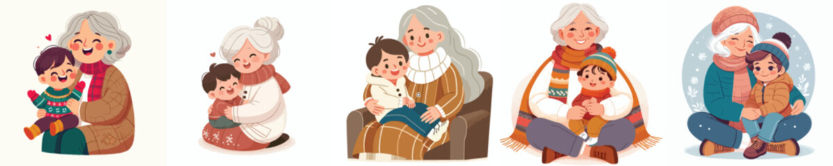 a grandmother holding her garndchild in winter