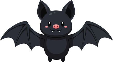 Adorable cartoon black bat with wide open wings and cute big eyes perfect for halloween and children s designs