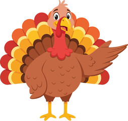 Friendly cartoon turkey wearing a top hat and gesturing with its wing perfect for thanksgiving and autumn celebrations
