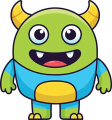 Obraz premium A friendly cartoon monster with big eyes and horns smiling with arms open wide isolated on a white background