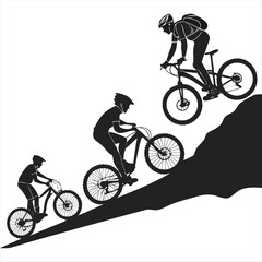 Fototapeta premium Mountain bike silhouette stock illustration Bundle, in silhouette, Mountain bike Lover vector graphic design, Mountains bike vector, Mountain bike