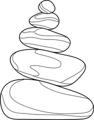 A balanced stack of smooth rounded stones carefully piled on top of each other in a minimalist line art illustration