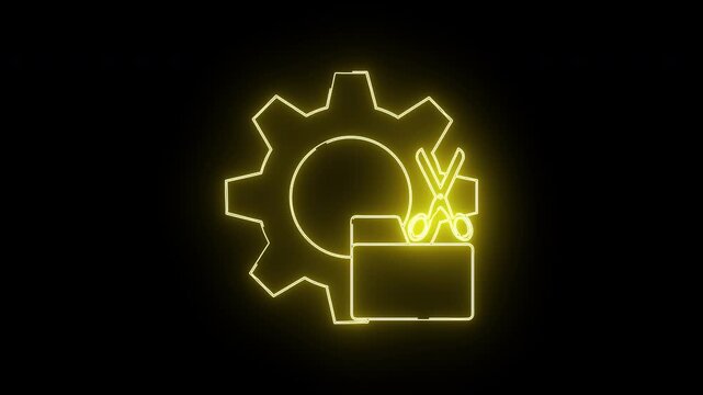 Yellow neon outline gear scissors folder