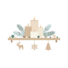 Minimalist Nordic Winter Decor Shelf – Clean Flat Vector Illustration