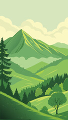 Green mountain landscape with forest and clouds