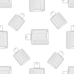Outline perfume bottle seamless pattern. Hand drawn Fashion wallpaper, beauty background, fabric, textile, print, wrapping paper or package design.