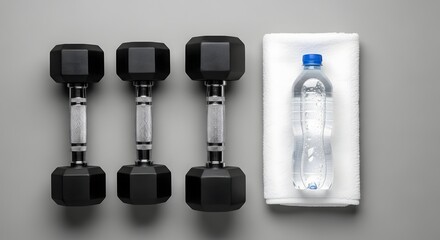 Strength training equipment with hydration on a grey background