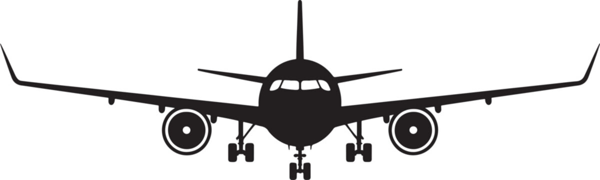 passenger jet airplane ready for departure Black silhouette