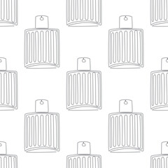 Outline perfume bottle seamless pattern. Hand drawn Fashion wallpaper, beauty background, fabric, textile, print, wrapping paper or package design.