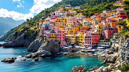 Coastal Charm Colorful Italian Village cascading down cliffs to crystal clear turquoise waters in