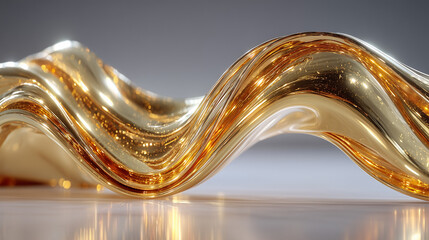 shiny gold wave, flowing curves, smooth texture, warm brown and gray tones, dynamic movement, modern abstract design, suitable for website banner, social media header, app UI