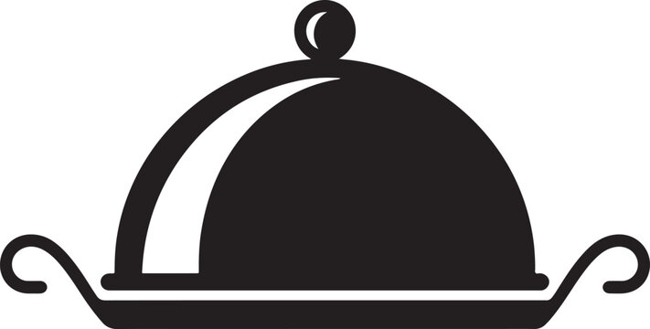 Restaurant food cloche icon. serving dome vector silhouette on tray