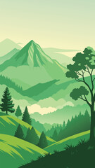 Green mountain landscape with lush forest and sky