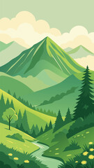 Mountain landscape with river and forest