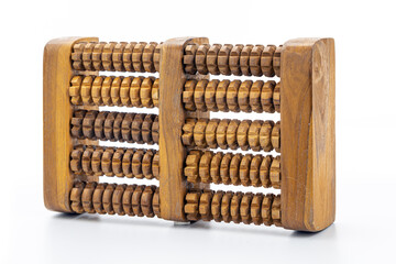 Wooden Foot Massager with Grooved Rollers Designed to Relieve Tension and Improve Circulation