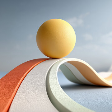 yellow ball atop smooth gray curve, soft shadows and highlights, clean minimalist design, contemporary aesthetic, suitable for website banners, app UI, and modern presentations