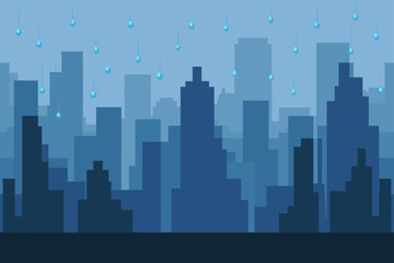 Naklejka premium Blurred City Skyline Behind Rainy Window