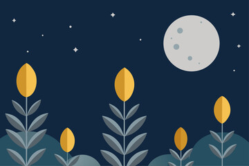 Fototapeta premium Celestial Garden Under Full Moon Light