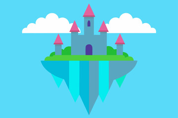 Fototapeta premium Floating Castle Surrounded by Waterfalls