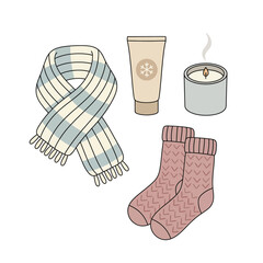 Winter Self-Care Essentials – Minimal Overhead Flat Vector Illustration