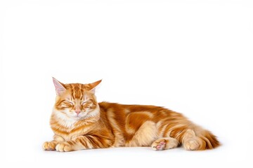Relaxed Maine Coon Cat with Eyes Closed on White Background