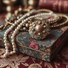 Antique brooch with pearls design high resolution picture