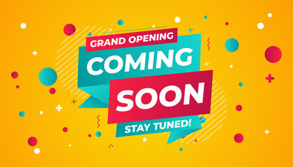 Coming Soon Sale Banner vector template. Grand Opening vector graphic element. Super shop label Promo design. Product opening festival background collection.
