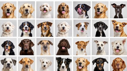 Portrait Collage of Diverse Dog Breeds - Happy and Playful Expressions