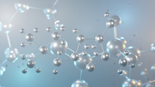 muscarine molecular structure, 3d model molecule, alkaloid structural chemical formula view from a microscope