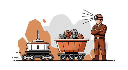 Futuristic mining operation with autonomous vehicle and a watchful human supervisor