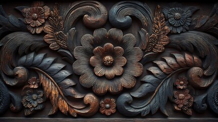 Antique decorative wood carving detail high resolution picture