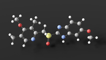 esomeprazole molecule 3d, molecular structure, ball and stick model, structural chemical formula proton pump inhibitor