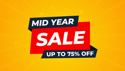 Mid Year Sale banner vector template. New Year Discount vector graphic element. Super shop label Promo design. Product opening festival background collection.