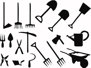 Gardening Tool Silhouettes Ve...